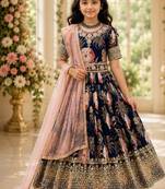 Fuax georgette digital print with embroidered sequence work kids gown