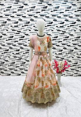 Fuax georgette digital print with embroidered sequence work kids gown 2