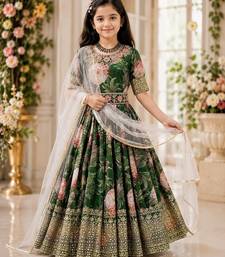 Fuax georgette digital print with embroidered sequence work kids gown