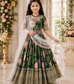 Fuax georgette digital print with embroidered sequence work kids gown