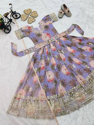Fuax georgette digital print with embroidered sequence work kids gown 3