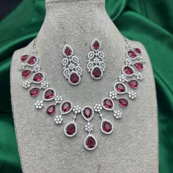 royal red teardrop necklace earring set, ruby crystal bridal statement jewellery 2
