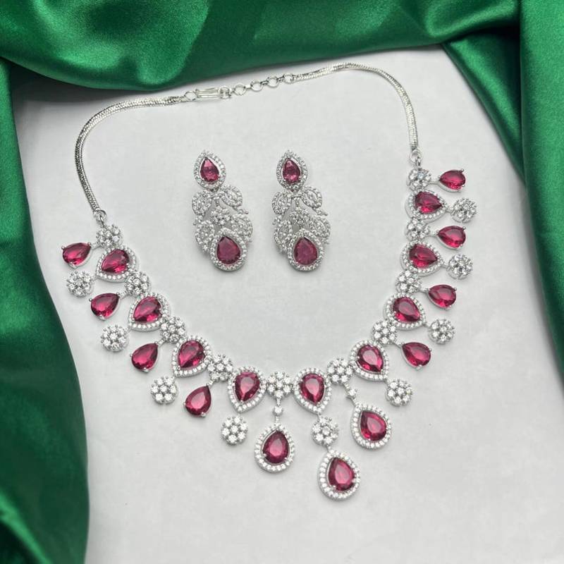 royal red teardrop necklace earring set, ruby crystal bridal statement jewellery