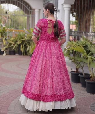Off White Kora Cotton Chaniya Choli For Navratri Set With Kutchi Patchwork Pink Bandhani Kurti  2