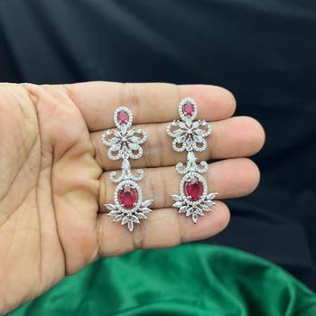 ruby red bridal necklace set with white cubic zirconia  floral wedding jewellery 3