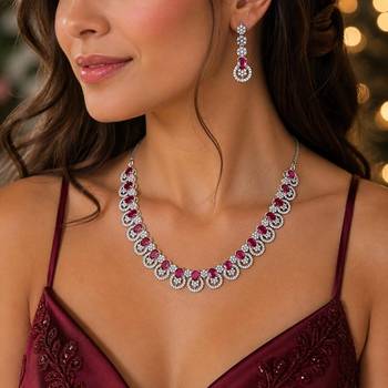 silver‘tone pink stone wedding jewellery set necklace and earrings, bridal, party, formal 1
