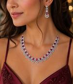 silver‘tone pink stone wedding jewellery set necklace and earrings, bridal, party, formal