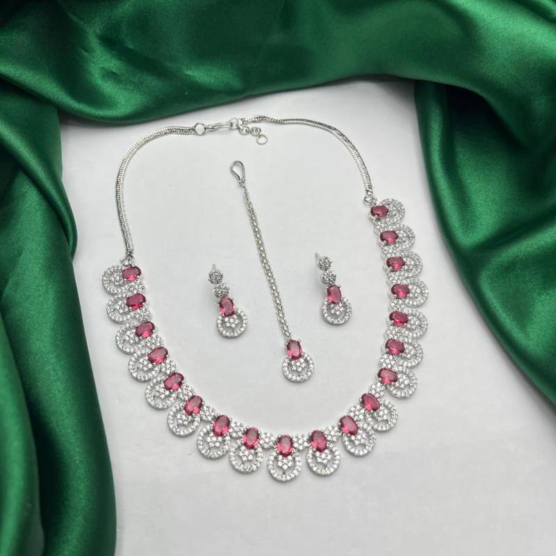 silver‘tone pink stone wedding jewellery set necklace and earrings, bridal, party, formal