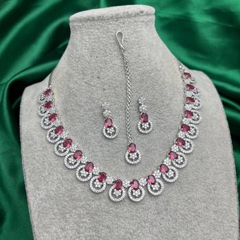 silver‘tone pink stone wedding jewellery set necklace and earrings, bridal, party, formal 3