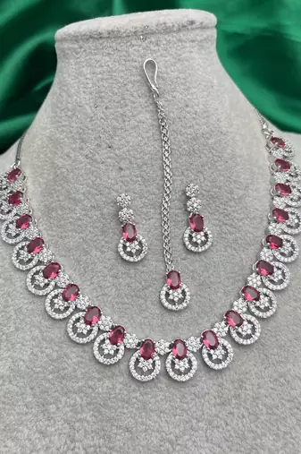 silver‘tone pink stone wedding jewellery set necklace and earrings, bridal, party, formal