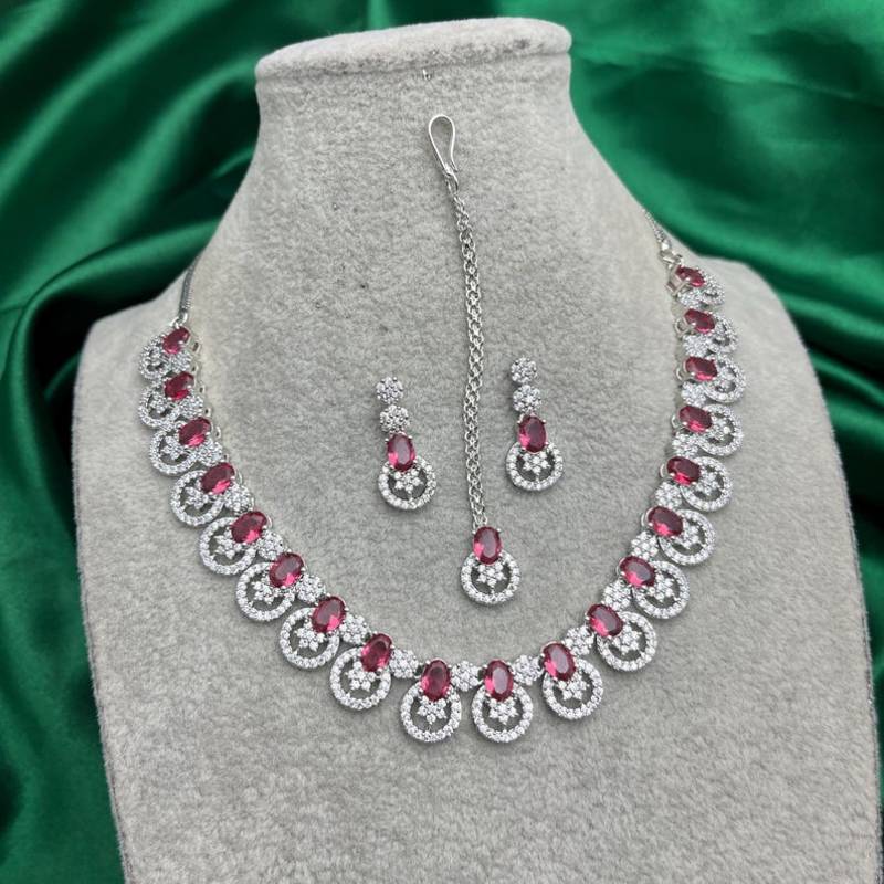 silver‘tone pink stone wedding jewellery set necklace and earrings, bridal, party, formal