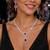 ruby red cz necklace and drop earrings set, silver plated bridal wedding jewellery