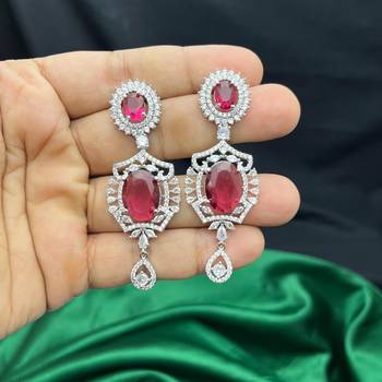 ruby red cz necklace and drop earrings set, silver plated bridal wedding jewellery 3