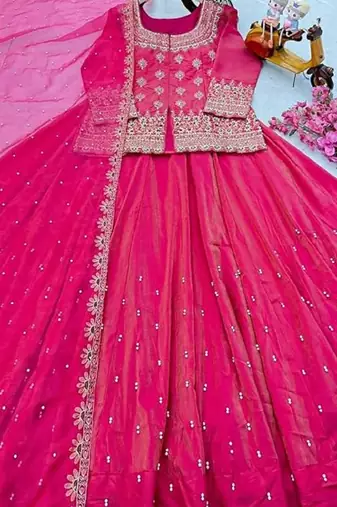 Pink Simmer Silk Party Embroidery Skirt Suit Readymade