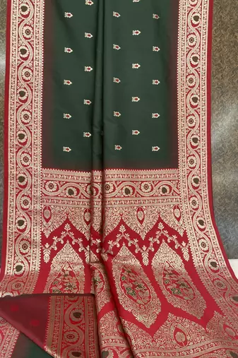 Green soft banarasi silk saree with zari weaving meenakari design