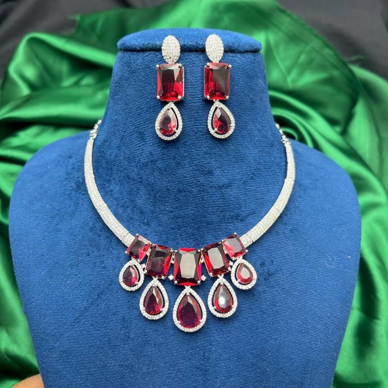 ruby red crystal statement necklace earring set  teardrop emerald bridal jewellery