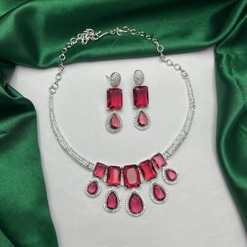 ruby red crystal statement necklace earring set  teardrop emerald bridal jewellery 3