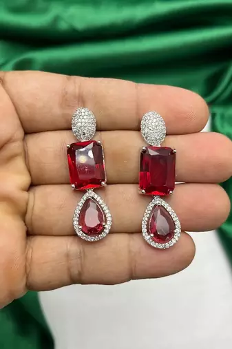 ruby red crystal statement necklace earring set | teardrop emerald bridal jewellery