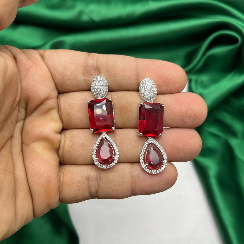 ruby red crystal statement necklace earring set  teardrop emerald bridal jewellery