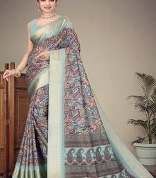 olive color digital printed work cotton blend saree