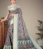 olive color digital printed work cotton blend saree