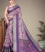 purple color digital printed work cotton blend saree