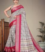 white digital printed work cotton blend saree
