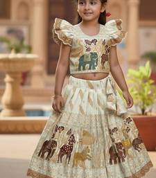 Cream silk blend  weaving zari work kids lehenga choli
