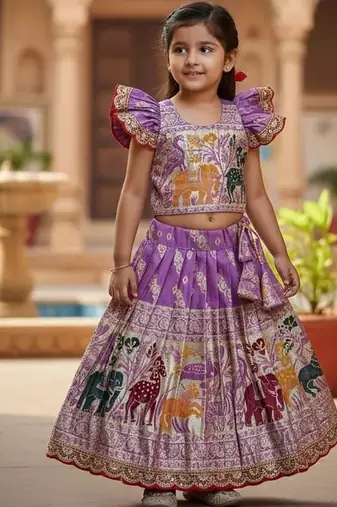 Lavender  silk blend weaving zari work kids lehenga choli