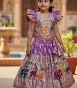Lavender  silk blend weaving zari work kids lehenga choli