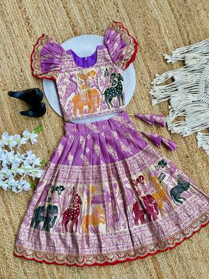 Lavender  silk blend weaving zari work kids lehenga choli 2