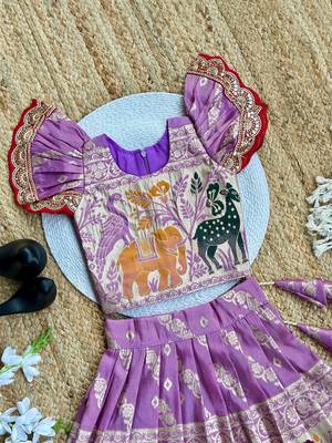 Lavender  silk blend weaving zari work kids lehenga choli 3
