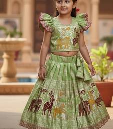 Pista  silk blend weaving zari work kids lehenga choli