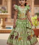 Pista  silk blend weaving zari work kids lehenga choli