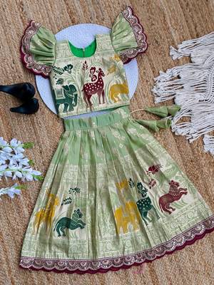 Pista  silk blend weaving zari work kids lehenga choli 2