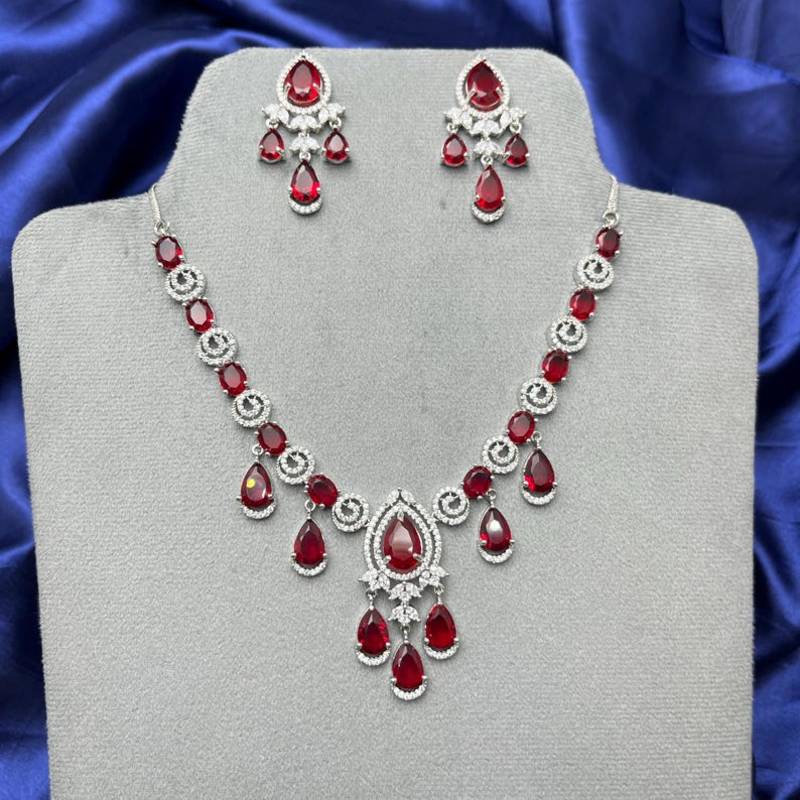 red crystal statement jewellery set, ruby chandelier earrings necklace, silver wedding bridal