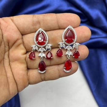 red crystal statement jewellery set, ruby chandelier earrings necklace, silver wedding bridal 4