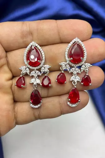 red crystal statement jewellery set, ruby chandelier earrings necklace, silver wedding bridal