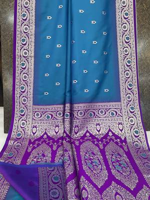 Teal soft banarasi silk saree with zari weaving meenakari design 5