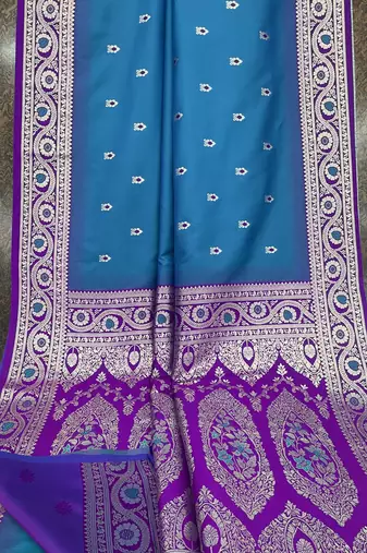 Teal soft banarasi silk saree with zari weaving meenakari design