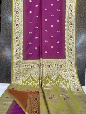 Wine soft banarasi silk saree with zari weaving meenakari design 5