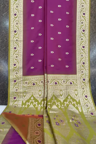 Wine soft banarasi silk saree with zari weaving meenakari design