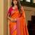 Orange soft banarasi silk saree with zari weaving meenakari design
