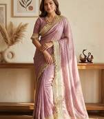 Lavender Color butti Beautiful lace border work border design with beautiful pallu Silk Blend Saree