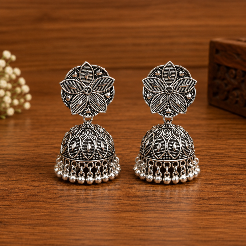 Silver plated light weight flower jhumka's