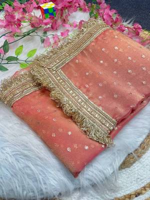 Light Orange Color butti Beautiful lace border work border design with beautiful pallu Silk Blend Saree 3