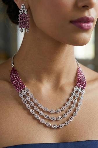 ruby red marquise crystal choker necklace set with chandelier earrings  bridal jewellery