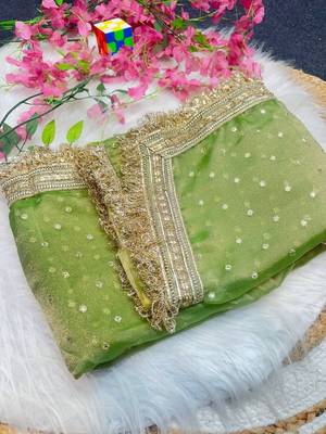 Olive Color butti Beautiful lace border work border design with beautiful pallu Silk Blend Saree 3