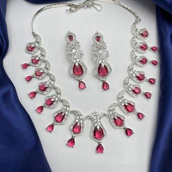 ruby red crystal necklace earrings set, cubic zirconia bridal choker, leaf drop prom jewellery 2