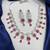 ruby red crystal necklace earrings set, cubic zirconia bridal choker, leaf drop prom jewellery